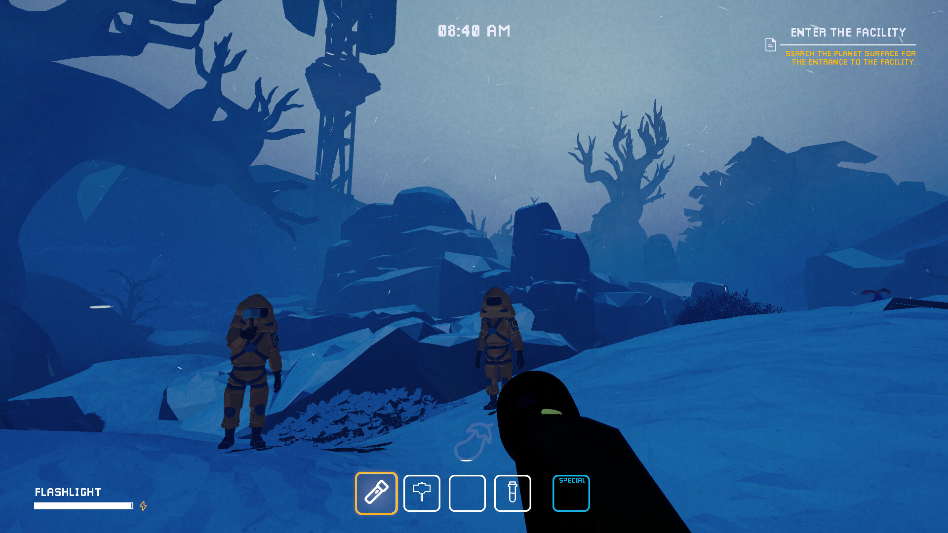 An alien landscape with explorers in Planet Hoarders
